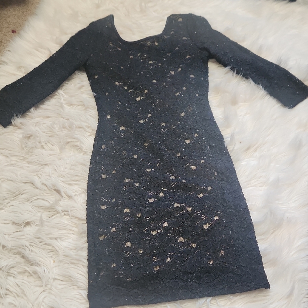 Windsor Black Lace Sparkle Mini Dress- Small